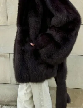 Шуба - жакет из меха куницы в цвете BURGUNDY - фото 1