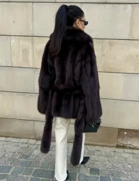 Шуба - жакет из меха куницы в цвете BURGUNDY - фото 7