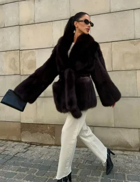 Шуба - жакет из меха куницы в цвете BURGUNDY - фото 13