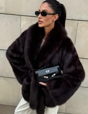 Шуба - жакет из меха куницы в цвете BURGUNDY - фото 3