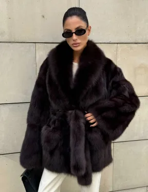 Шуба - жакет из меха куницы в цвете BURGUNDY - фото 0