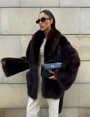 Шуба - жакет из меха куницы в цвете BURGUNDY - фото 11